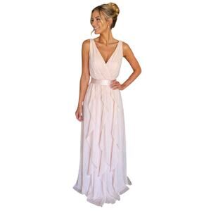 White Vera Wang Blush Maxi Dress Ruffle Front Formal Bridesmaid 10